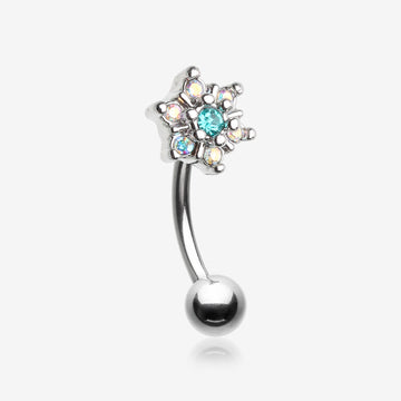 Brilliant Sparkle Spring Flower Eyebrow Curved Barbell Ring-Aurora Borealis/Teal